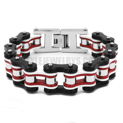 Bling Motor Biker Bracelet Stainless Steel Jewelry Bracelet Fashion Heavy Black and White Gold Chain Motor Bracelet Men Bracelet SJB0329 - Click Image to Close